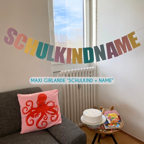 SCHULKIND Maxi Garland in rainbow pastel color personalized with name on request, First day of school celebration
