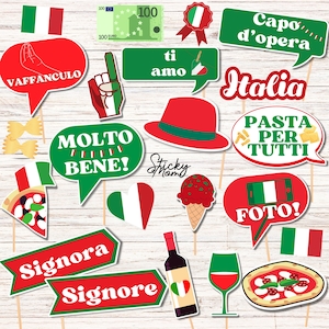 Italie Party Photo Props DIGITAL photobooth Italie accessoires sur le thème, panneau de bienvenue du photobooth italien, Italie photoprop DIY téléchargement instantané PDF