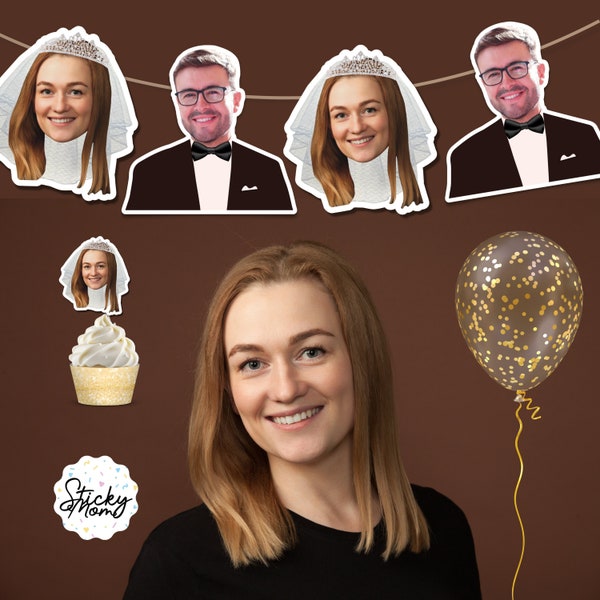 Aangepaste fotobanner voor bruid en bruidegom | gezicht banner afdrukbaar | gezicht cupcake toppers vrijgezellenfeest bruids douche bruiloft bruid om te zijn! - digitaal