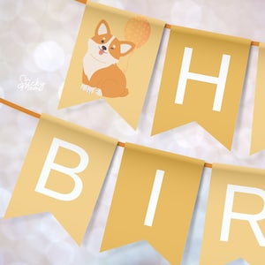 Corgi Banner de feliz aniversário para cachorro Aniversário para impressão festa de cachorro guirlanda corgi cachorrinho pawty digital download instantâneo