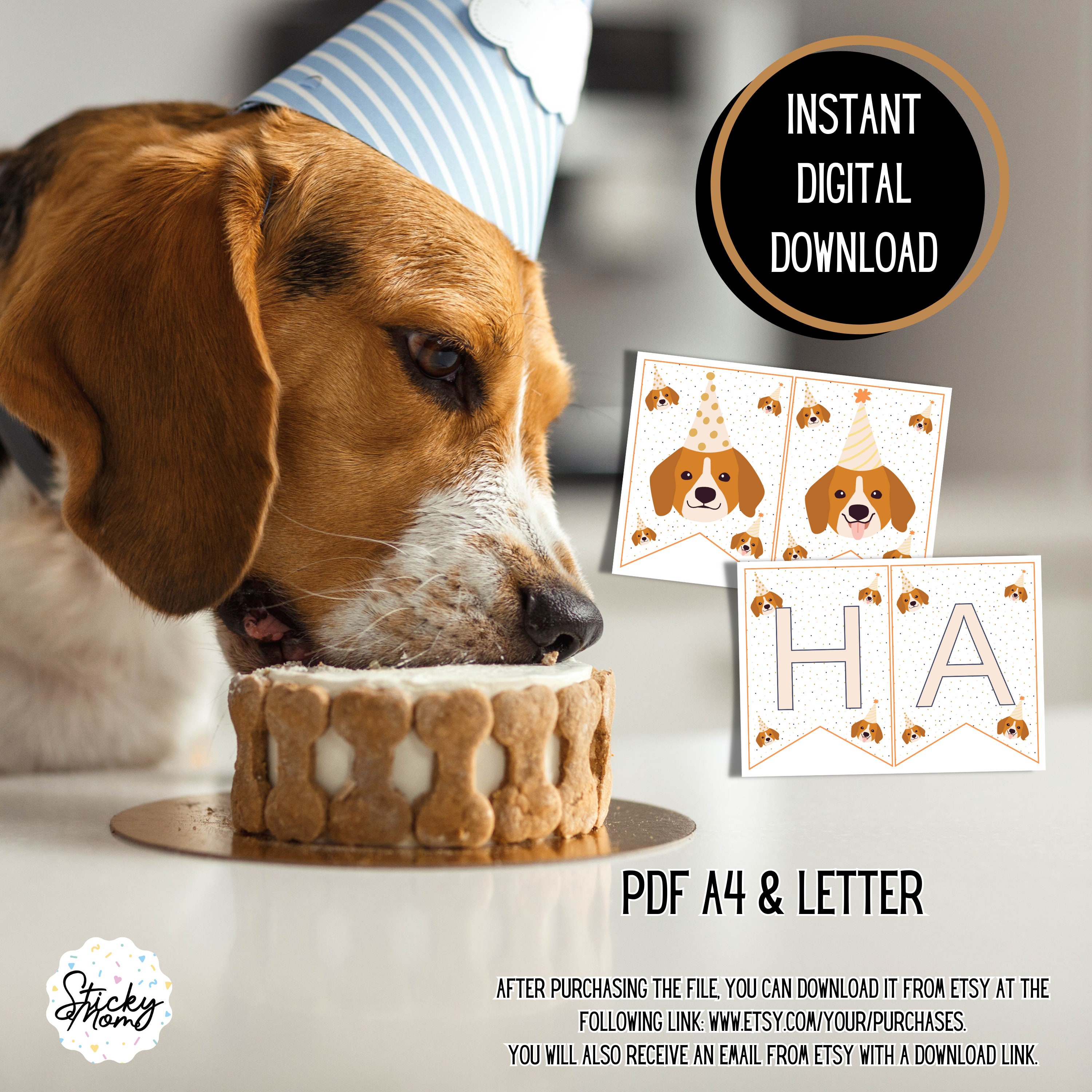 Beagle Happy Birthday Banner Dog Birthday Printable Dog Party Garland ...