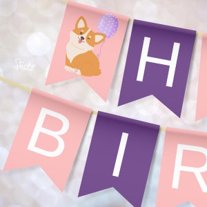 Happy birthday banner corgi dog Birthday Printable dog party garland corgi puppy dog pawty digital instant download