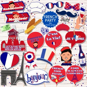 Puntelli per foto di feste francesi Toppers cupcake con bandiera della Francia Puntelli per foto a tema francese Poster di benvenuto per cabine fotografiche Decorazioni francesi Download istantaneo fai-da-te