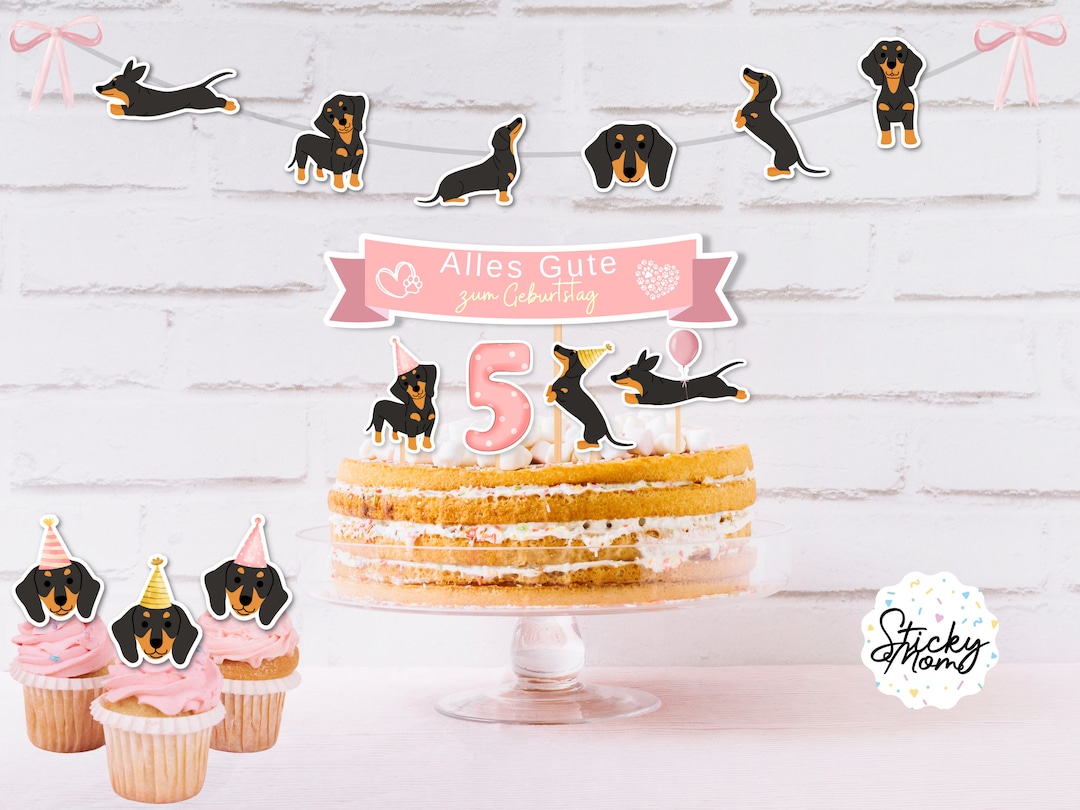 25-teilige Dackel Kuchen-Deko – Cake Topper & Cupcake Topper Für Hundeparty, Buntes Kartondesign