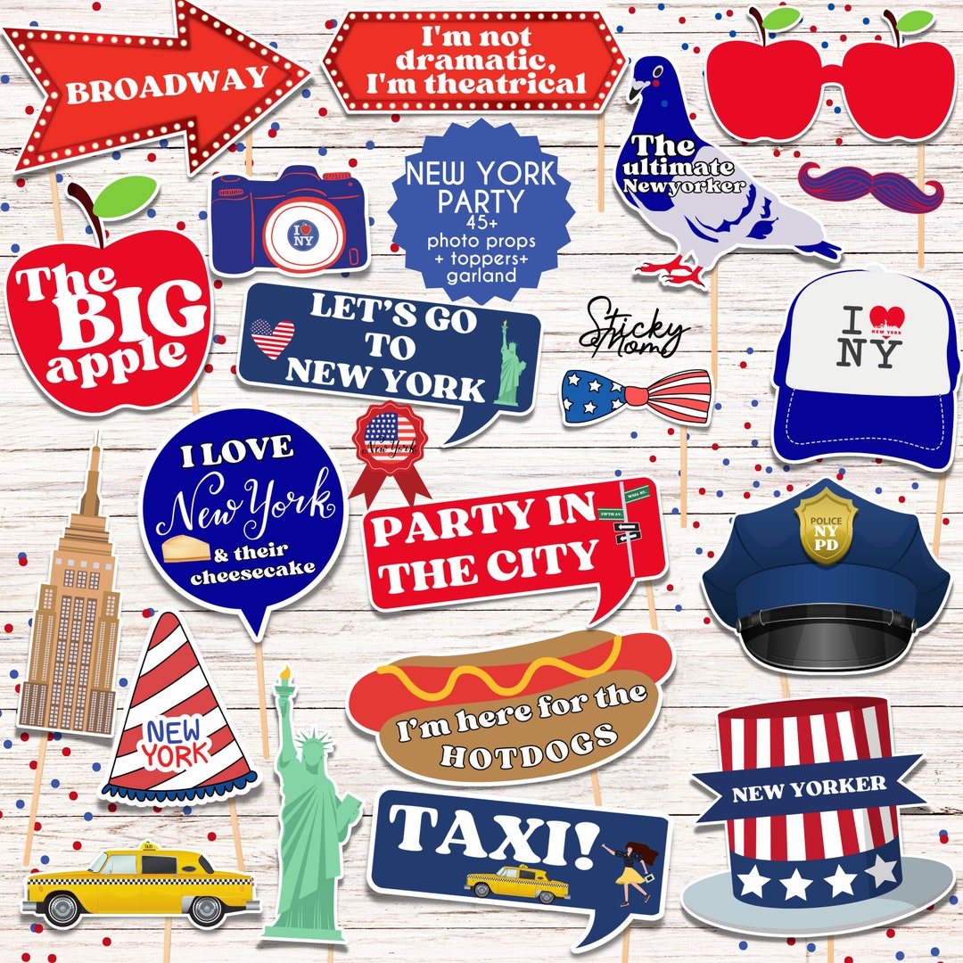 45 New York Party Photo Props Photobooth NY Themed Cupcake Toppers USA ...