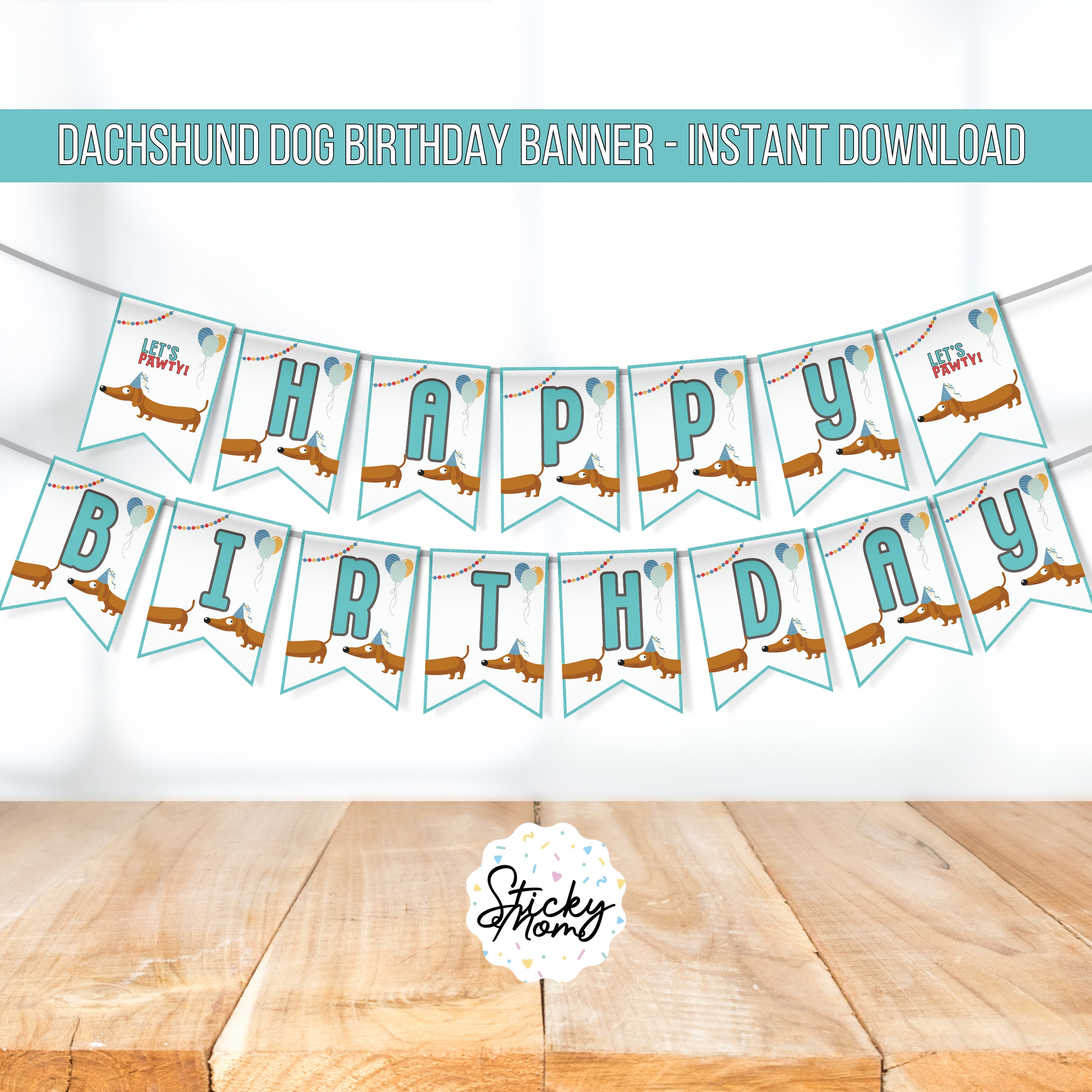 Dachshund Happy Birthday Banner Dog Birthday Printable Dog Party ...