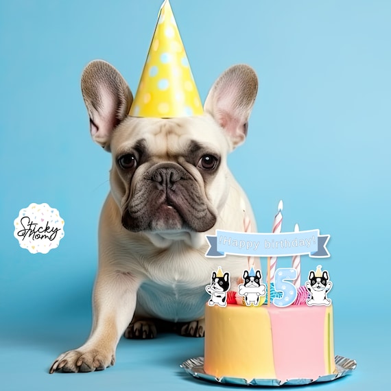 French Bulldog Happy Birthday Cake Topper Puppy Dog Party Set Digital  Birthday Printable Instant Download let's Pawty 