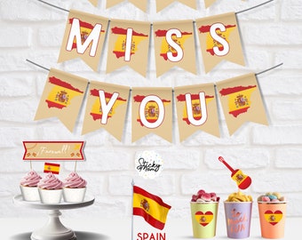 Spain Farewell Party decorations, we will miss you flag Spain banner farewell welcome sign DIY digital download