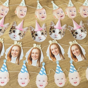 Photo garlands | Birthday banner face | Custom picture banner for birthday party, custom photo cupcake toppers | face confetti
