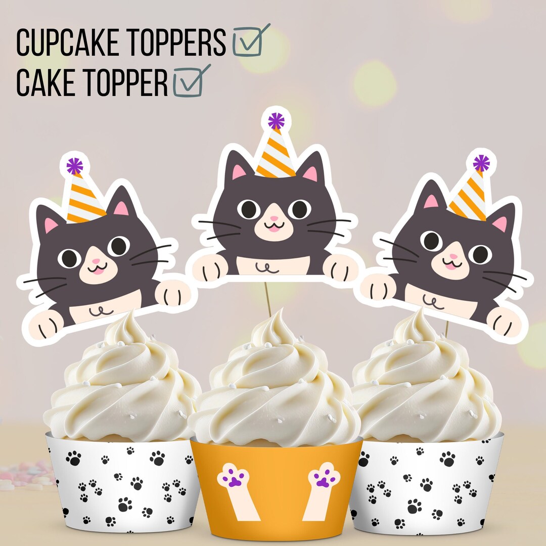 Tuxedo Cat Cake Topper Peek Kitty Cupcake Toppers - Peeking Cat ...