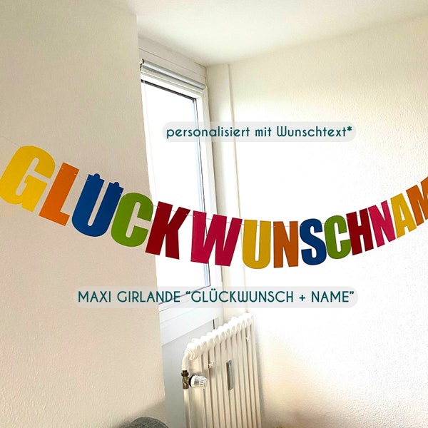 Maxi Garland "GLÜCKWUNSCH" in rainbow color personalized with name on request birthday kinder Rainbow party personalized congratulation