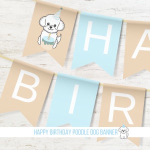 Happy birthday dog banner Poodle doggie Birthday Printable dog party garland poodle puppy dog pawty digital instant download