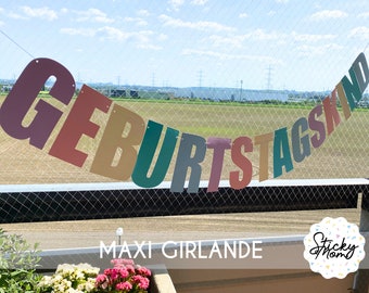 Maxi-Girlande „Geburtstagskind“ in Regenbogen-Pastellfarbe personalisiert mit Namen auf Wunsch Geburtstag Kinder Regenbogenparty personalisiert