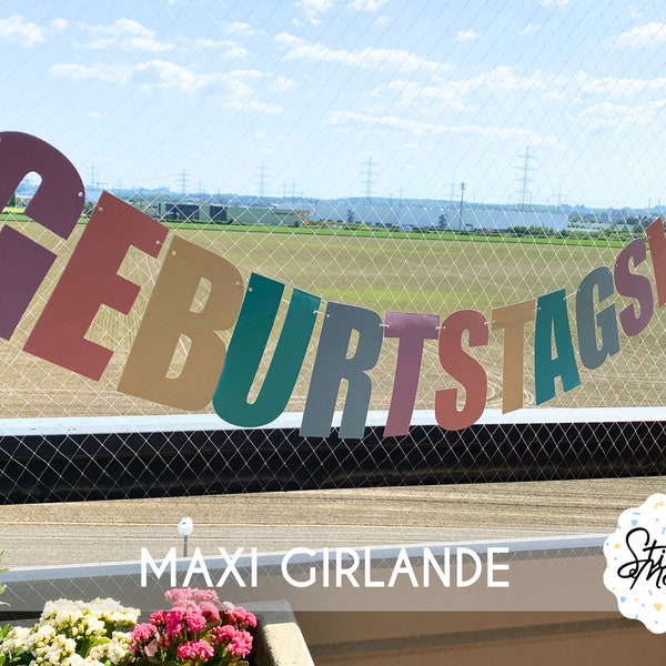 Maxi-Girlande „Geburtstagskind“ in Regenbogen-Pastellfarbe personalisiert mit Namen auf Wunsch Geburtstag Kinder Regenbogenparty personalisiert