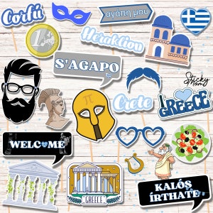 50 Greek Party Photo Props Photobooth Cupcake Toppers Greece Themed ...