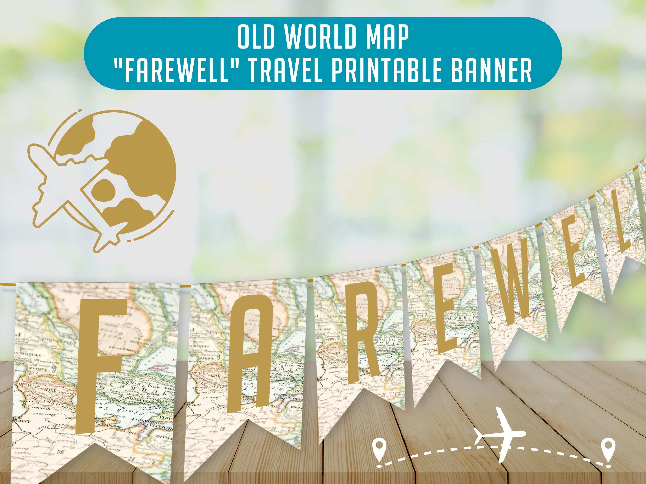 Map Banner Garland Travel Digital Map Party Pennant Flags, Farewell ...