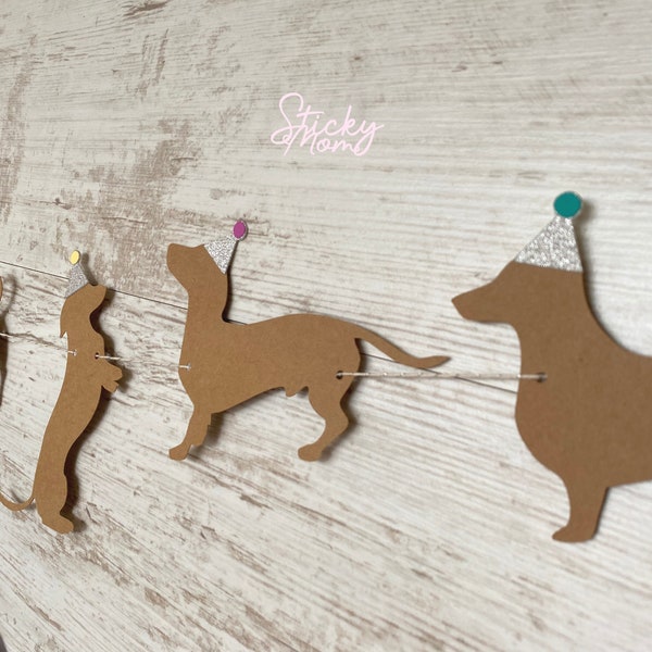 Dachshund dog party birthday puppy Cake Topper glitter dog garland Decoration baby kid puppy Decoration