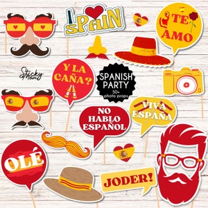 50 Spain Photo props photo Booth, Spain themed party props, spanish photobooth sign, Spain photoprops DIY instant download digital PDF