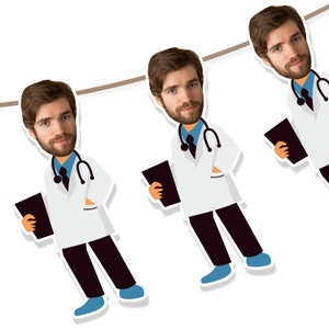 Doctor Face Banner medicine Cupcake Toppers photo banner Printable Graduation Party Decor - digital