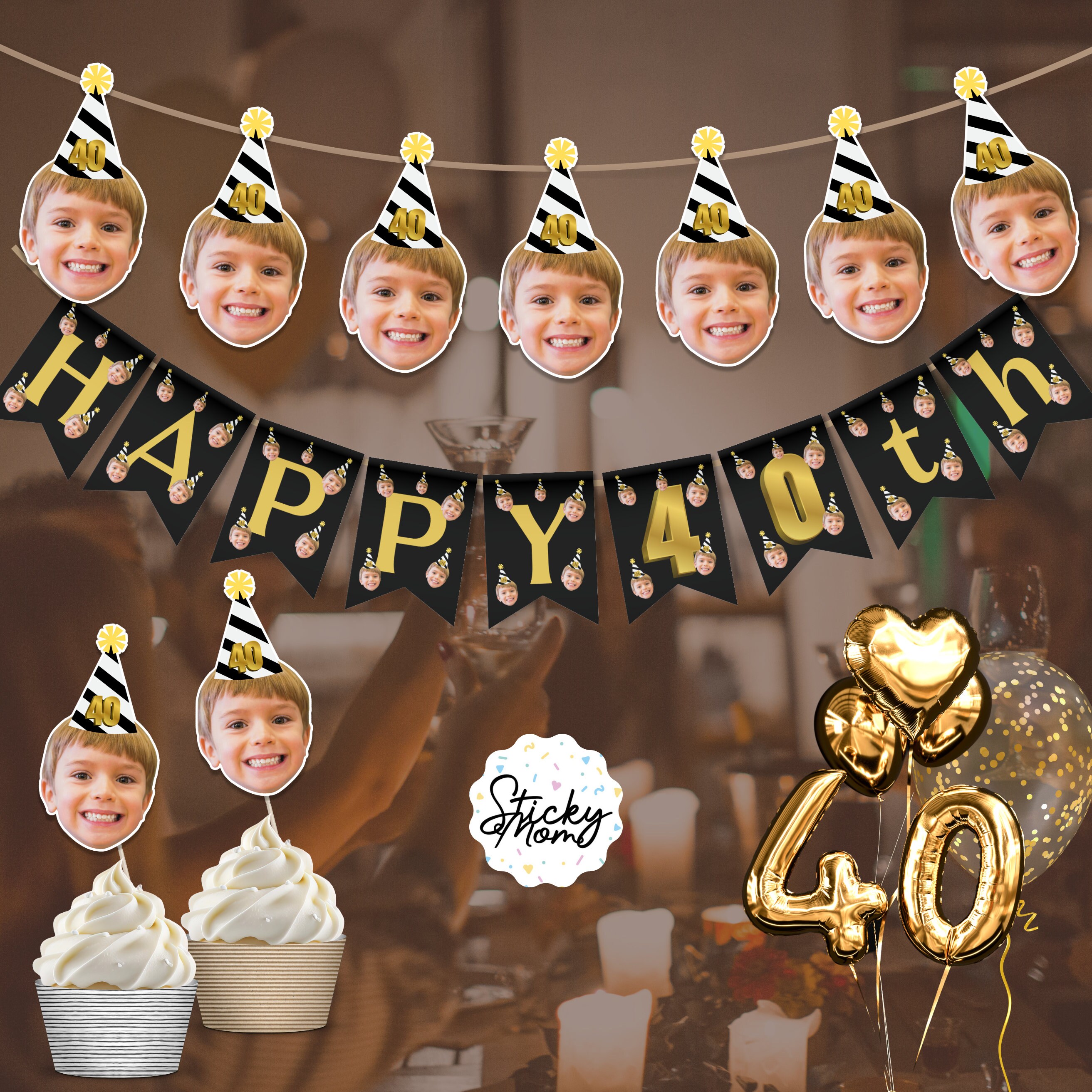 Black Glitter Happy Birthday Banner,Black Birthday Martinique