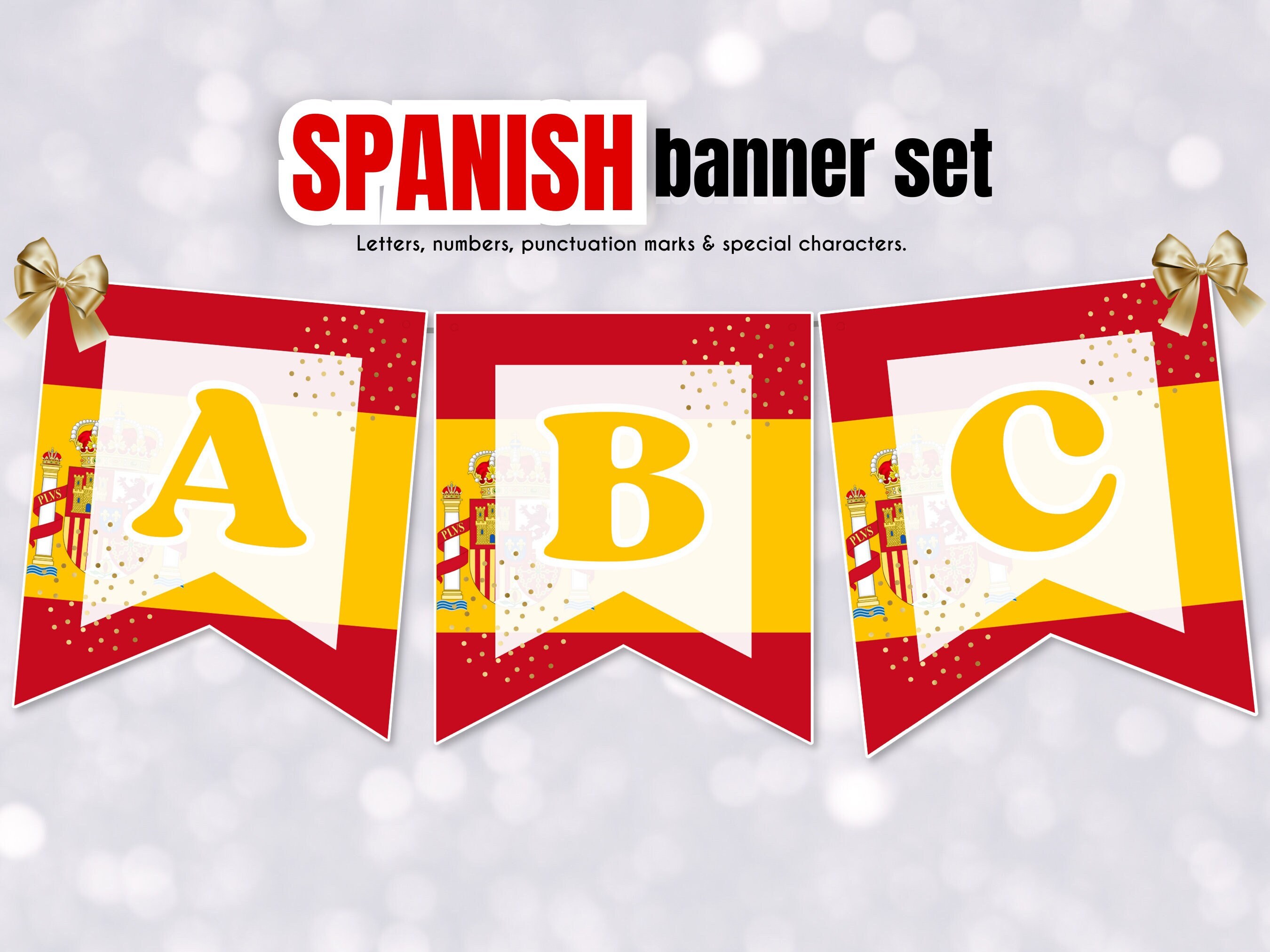 Spain banner set, Spain themed garland, spanish bunting, Spain flag, spanish flag banner DIY instant download printable PDF Spain party!