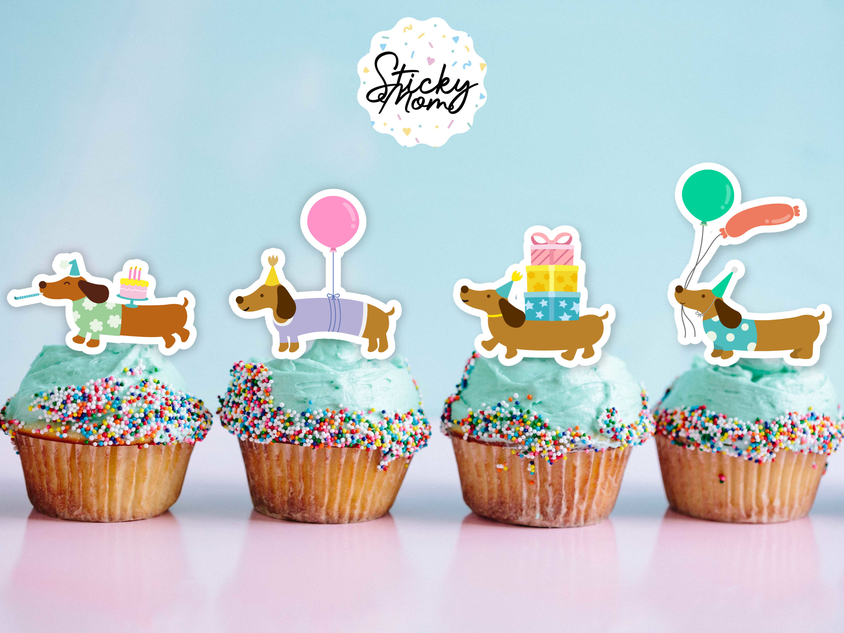 25-teilige Dackel Kuchen-Deko – Cake Topper & Cupcake Topper Für Hundeparty, Buntes Kartondesign