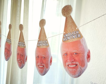 Retirement face banner | Pension cupcake toppers | Custom photo garland | Fun Retirement party decorations | retirement face confetti