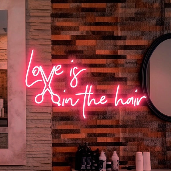 Original Love is in the Hair Neon Sign LED Neon Light Sign for Beauty Salon/Hair Salon Neon Business Sign Aesthetic Neon for Business