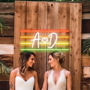 LGBTQ Pride Wedding Neon Sign LGBTQ Wedding Neon Backdrop Personalized Engagement Initials with Heart Neon Sign Bedroom Aesthetic Neon Light