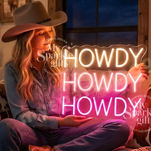 Howdy Neon Sign, Western Cowgirl Bedroom Decor, Country LED Light, Ranch Bar Wall Art