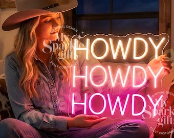 Howdy Neon Sign Western Cowgirl Decor Country Bedroom Art Rustic LED light