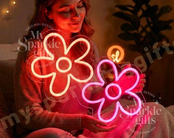 Daisy Flower Neon Sign, Retro Groovy LED Wall Art