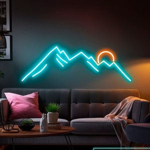 Original Mountains with sun Neon Sign Abstract art LED Neon Light Sign for Wall Bedroom and living room Neon Wall Decor Aesthetic Wall Art