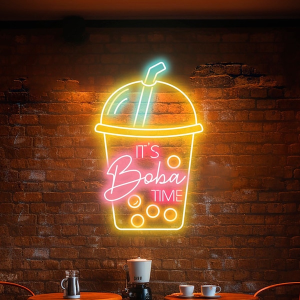 Original Eye-catching Boba Tea shop Neon Sign Bubble Tea LED Neon Light Sign It's Boba Time Neon Wall Sign Custom Neon Signage for shops