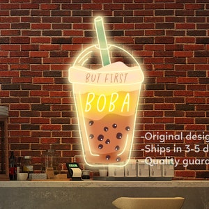 But First Boba Neon Sign Boba Tea Shop LED Neon Light Sign Milk Tea Shop Neon Wall Decor Wall Neon for Boba Tea Shop Cute Boba Neon Light