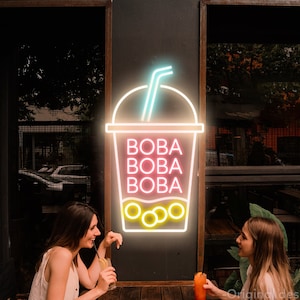 Letrero de neón original de Boba Tea Shop, letrero de neón LED con luz de neón, logotipo comercial de tienda de té con leche, neón estético de pared para tienda de té Boba Tea Shop.