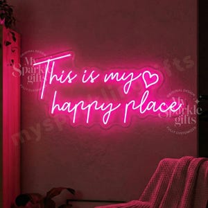 Happy Place Neon Sign LED Wall Decor Custom Quote Light Bedroom Vibe Gift