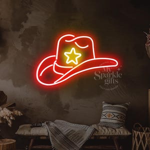 Neon Cowgirl Hat Sign: LED Western Bar Decor