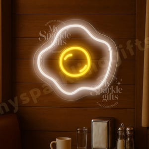 Fried Egg Neon Sign: Funny Kitchen/Cafe Wall LED Light, Foodie Gift for Chef