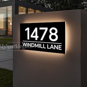 Modern Backlit House Number Sign: Custom LED Address Plate