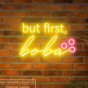 Original But First Boba Neon Sign Boba Tea Shop  LED Neon Light Sign Milk Tea Shop Neon Wall Logo Aesthetic Neon Signage for Bubble Tea Shop