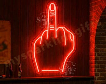 Middle Finger Neon Sign, Funny Man Cave Wall Decor, Edgy Bar Art LED Light