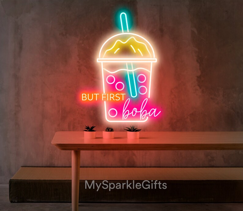 Boba Tea LED Neon Sign: Personalized 'but First Boba' Shop Decor - Etsy