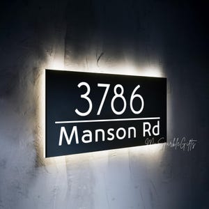 Modern Backlit LED House Number Sign: Metal Address Plate