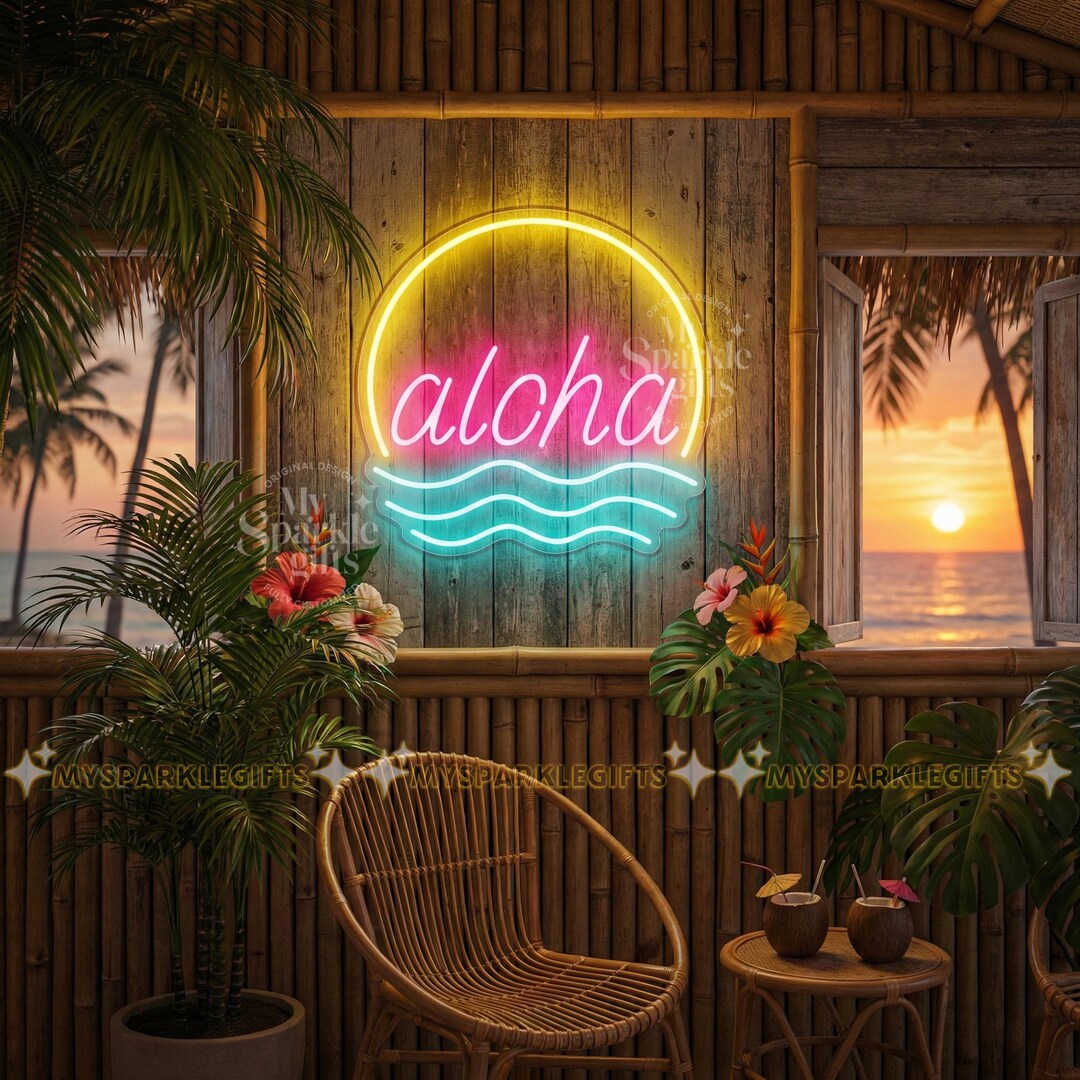 Aloha Neon Sign, Tropical Sunset Beach LED Wall Light Bar Decor - Etsy