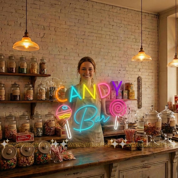 Candy Bar LED Neon Sign: Lollipop Shop Logo, Custom Business