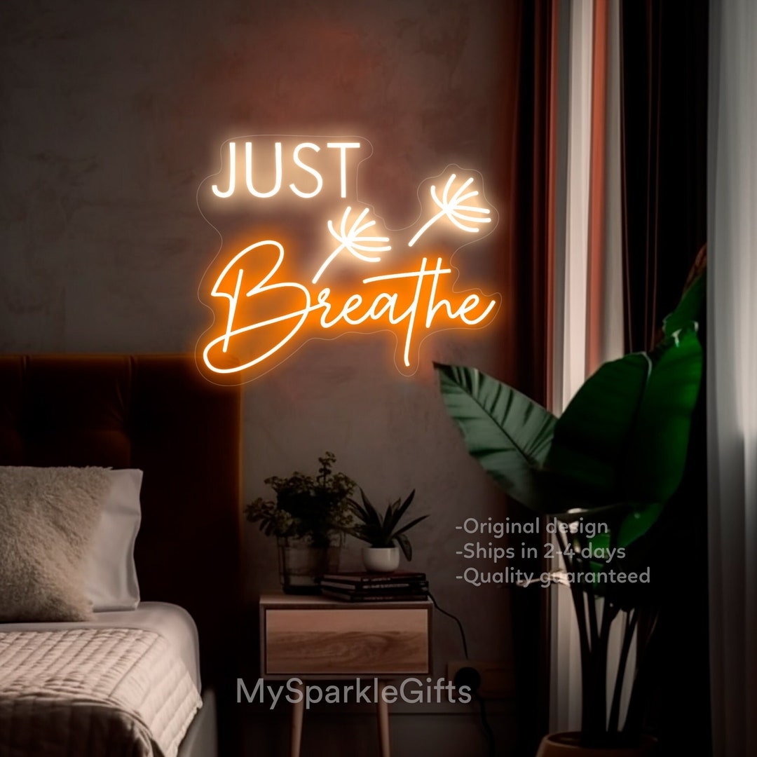 Just Breathe Neon Sign Flying Dandelion Neon Light Bedroom Aesthetic
