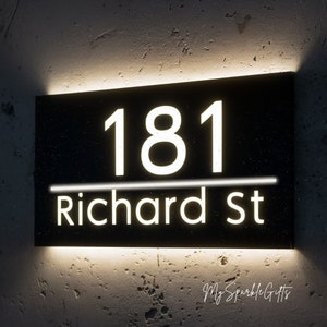 Modern Backlit LED House Sign: Custom Metal Address Plate
