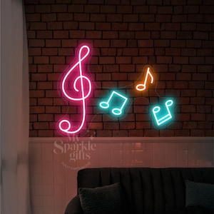 Music Notes Neon Sign: LED Dorm & Studio Wall Art Custom Bar Lighted Wall Hanging