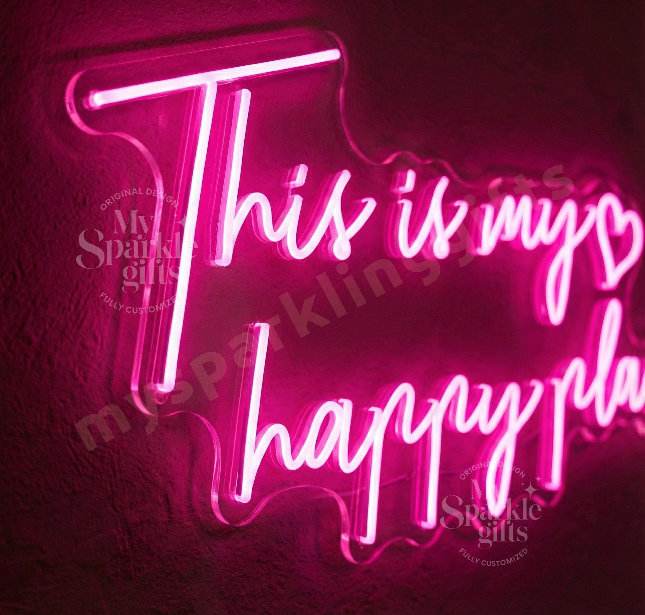 Happy Place ネオンサイン LED 壁飾り カスタム 引用句ライト 寝室